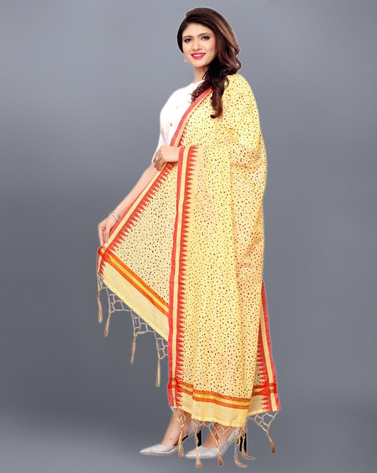 Beige Coloured Cotton Silk Jacquard Printed Dupatta