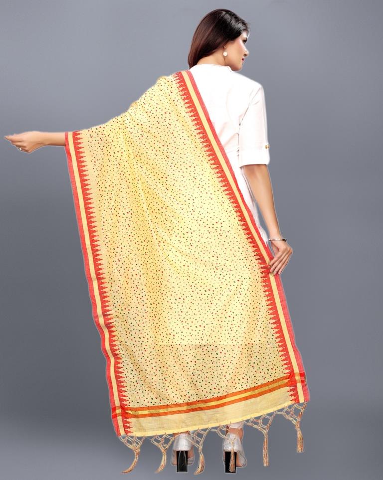 Beige Coloured Cotton Silk Jacquard Printed Dupatta