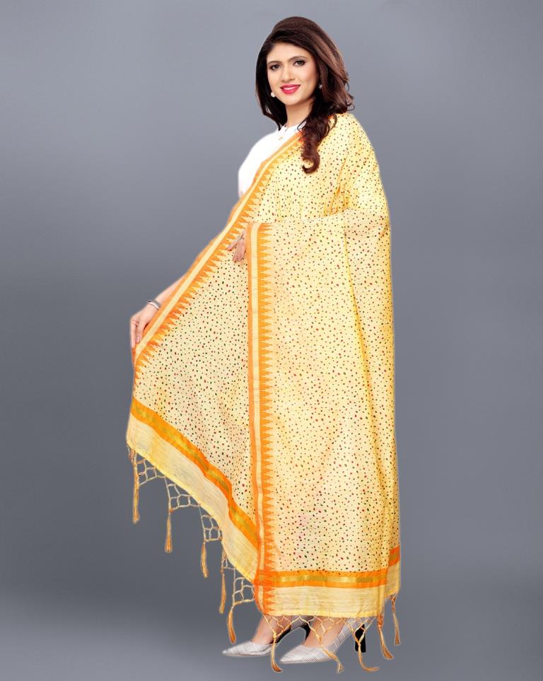 Beige Coloured Cotton Silk Jacquard Printed Dupatta