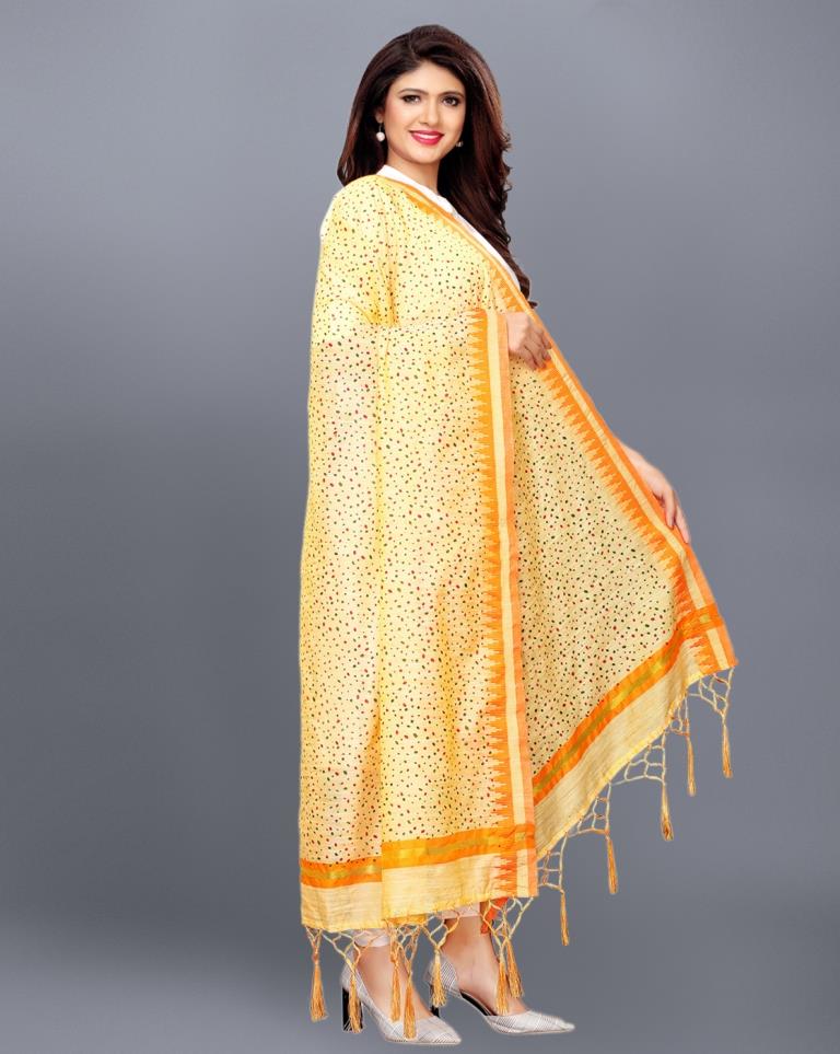 Beige Coloured Cotton Silk Jacquard Printed Dupatta