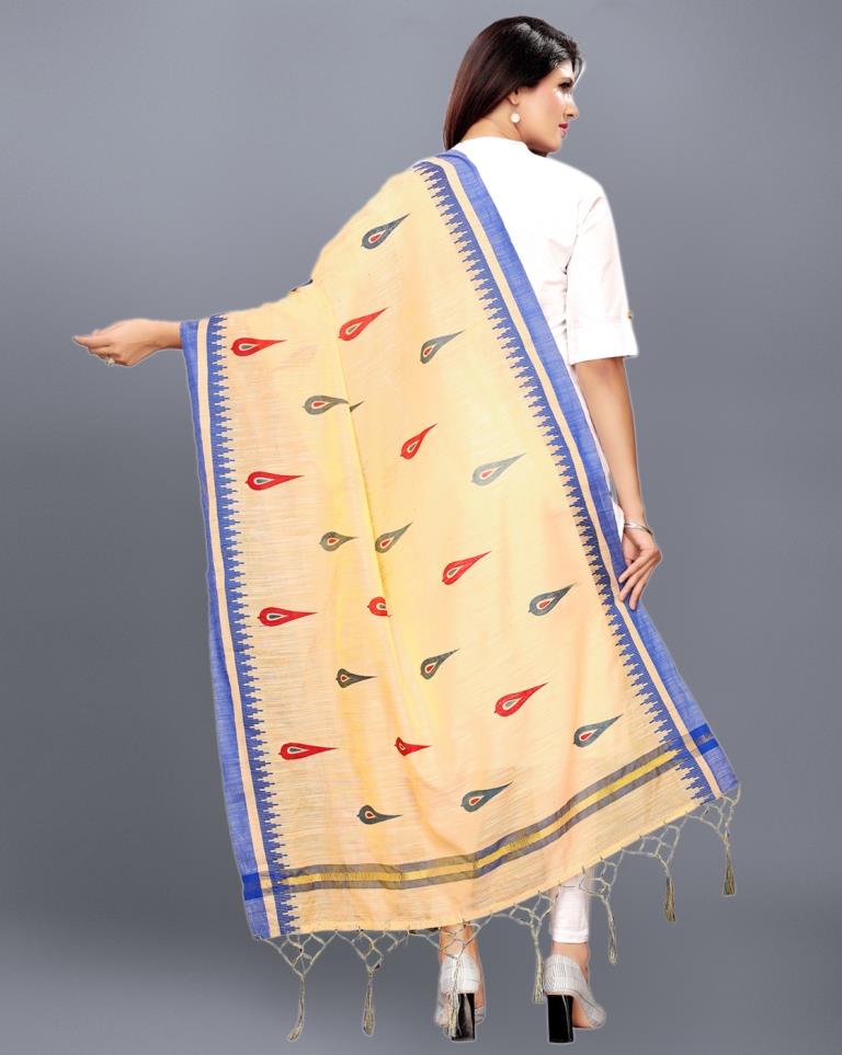 Beige Coloured Cotton Silk Jacquard Printed Dupatta