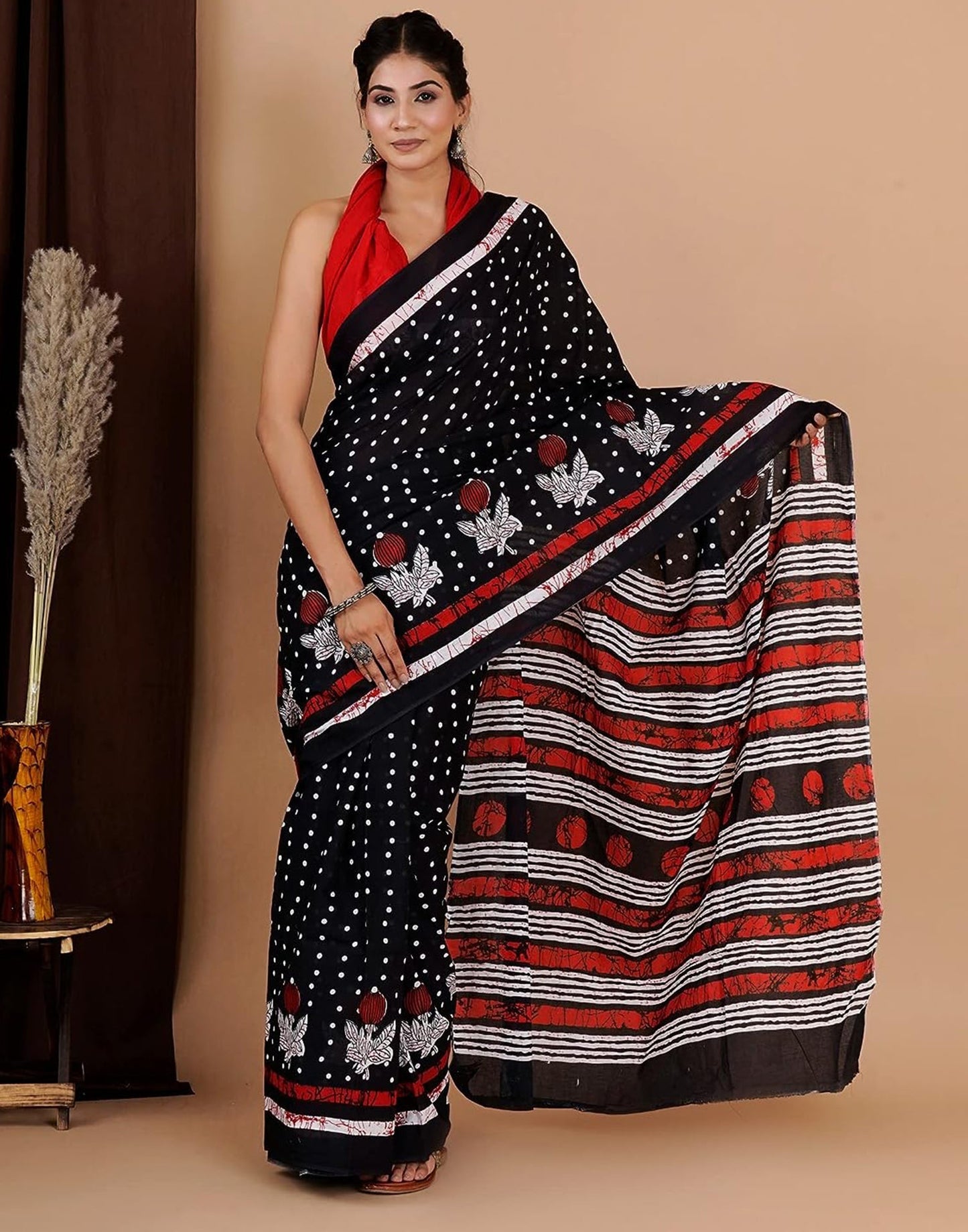 Black Printed Cotton Saree