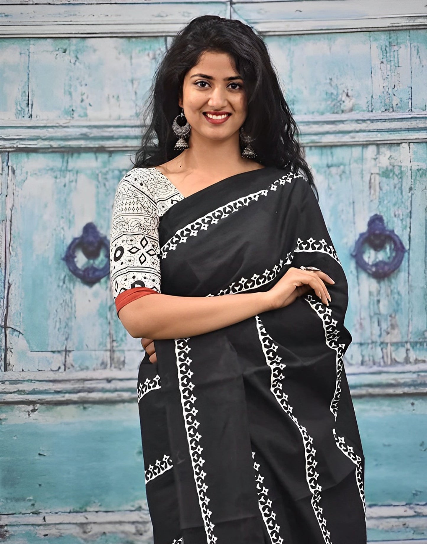 Black Printed Cotton Saree