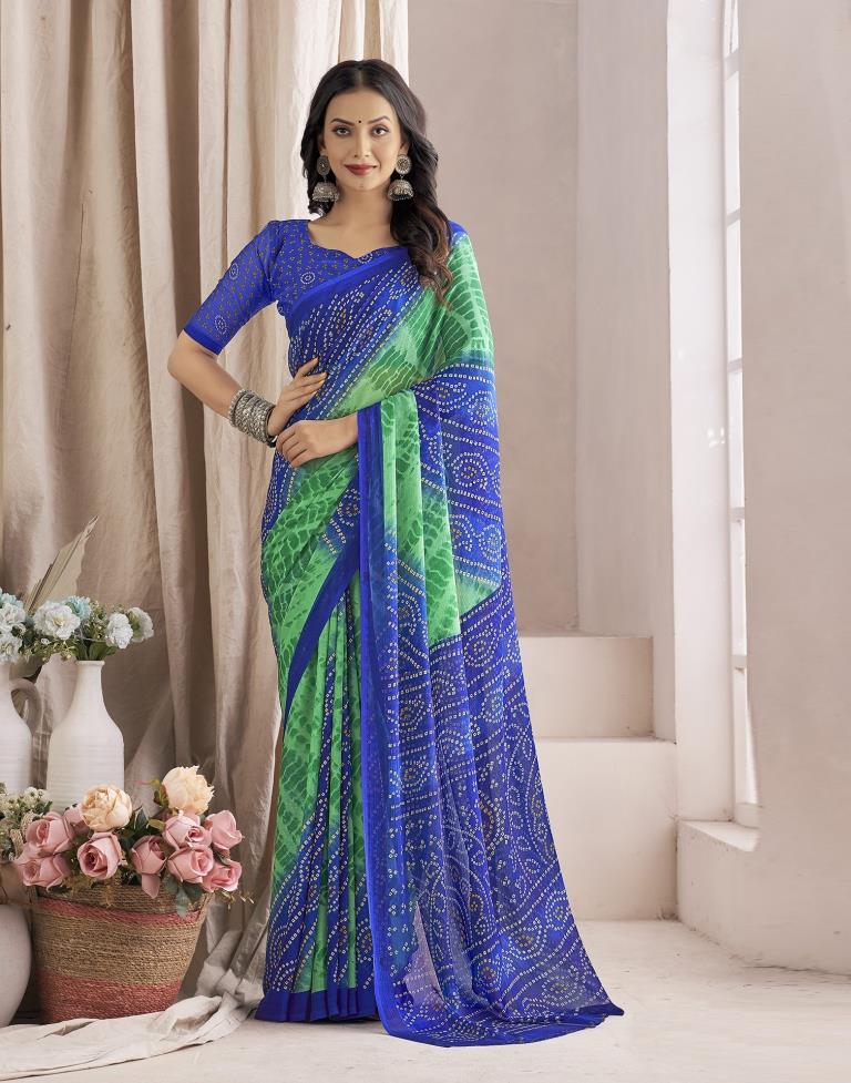 Green Bandhani Chiffon Saree