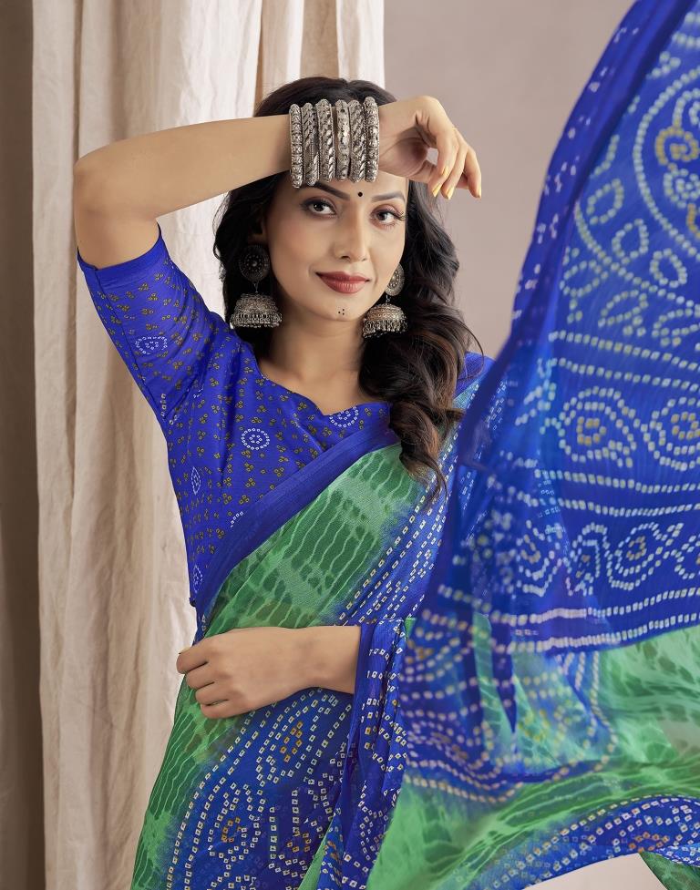 Green Bandhani Chiffon Saree