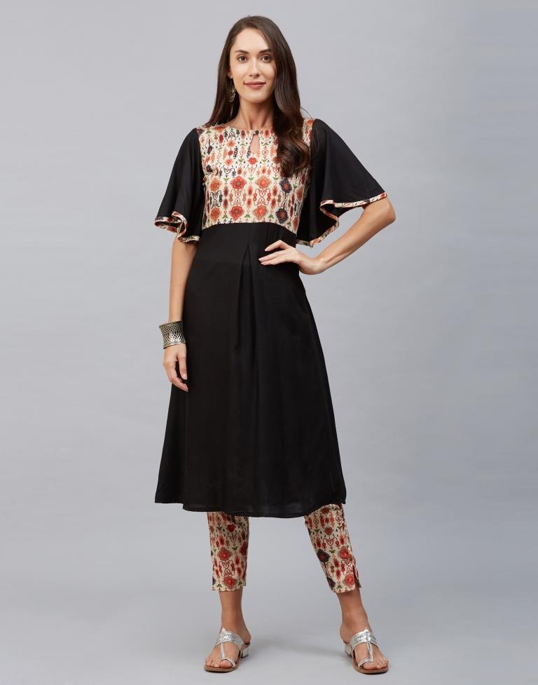 Black Coloured Rayon Digital Printed Kurti With Palazzo