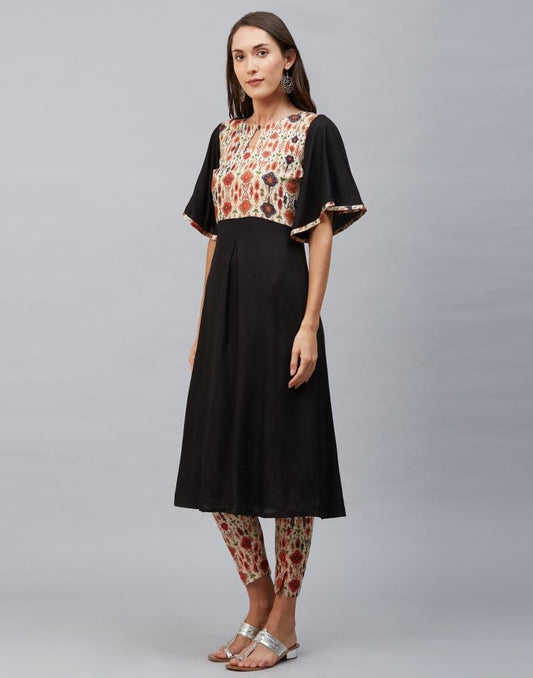 Black Coloured Rayon Digital Printed Kurti With Palazzo