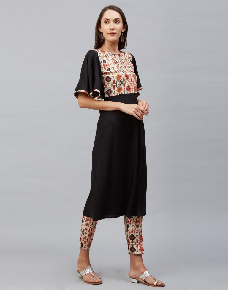 Black Coloured Rayon Digital Printed Kurti With Palazzo