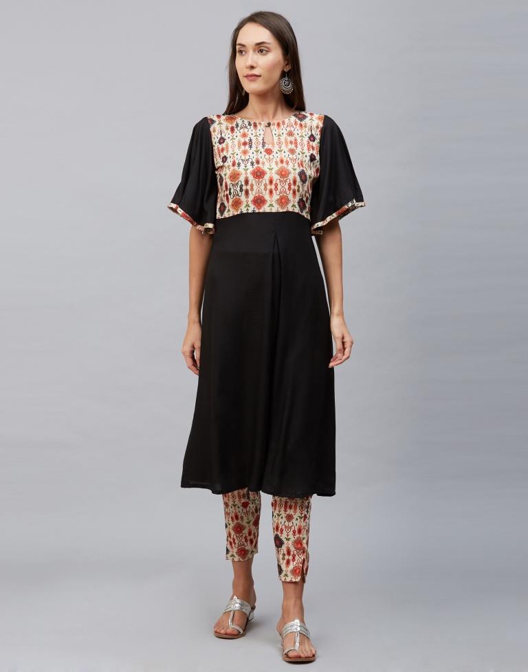 Black Coloured Rayon Digital Printed Kurti With Palazzo