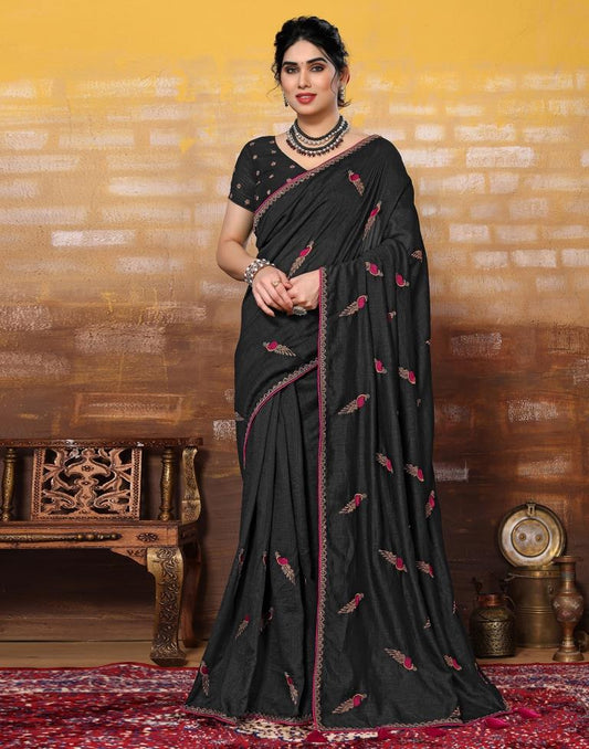 Black Plain Silk Saree