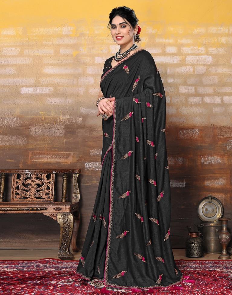 Black Plain Silk Saree