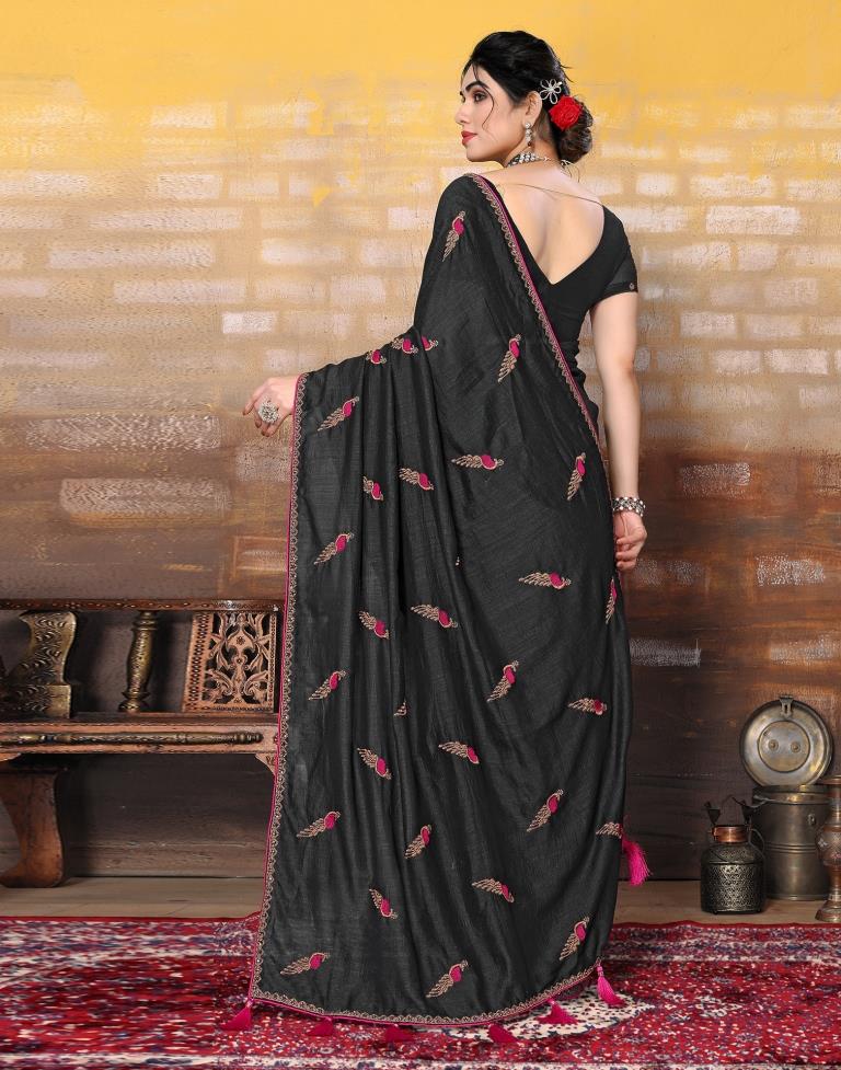 Black Plain Silk Saree