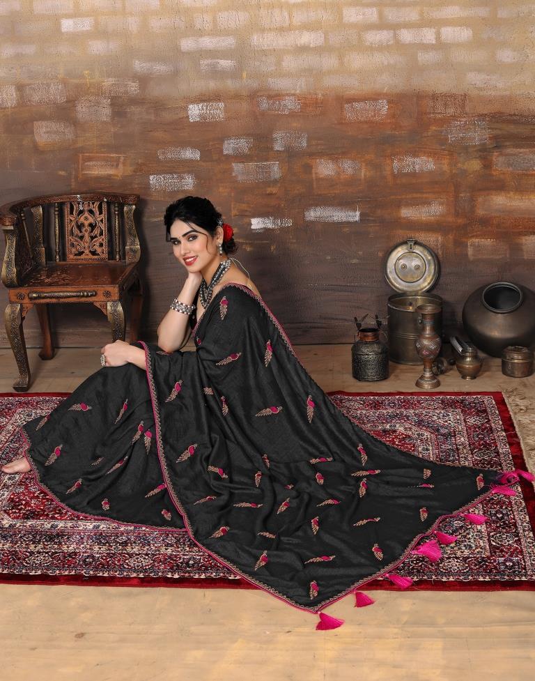 Black Plain Silk Saree