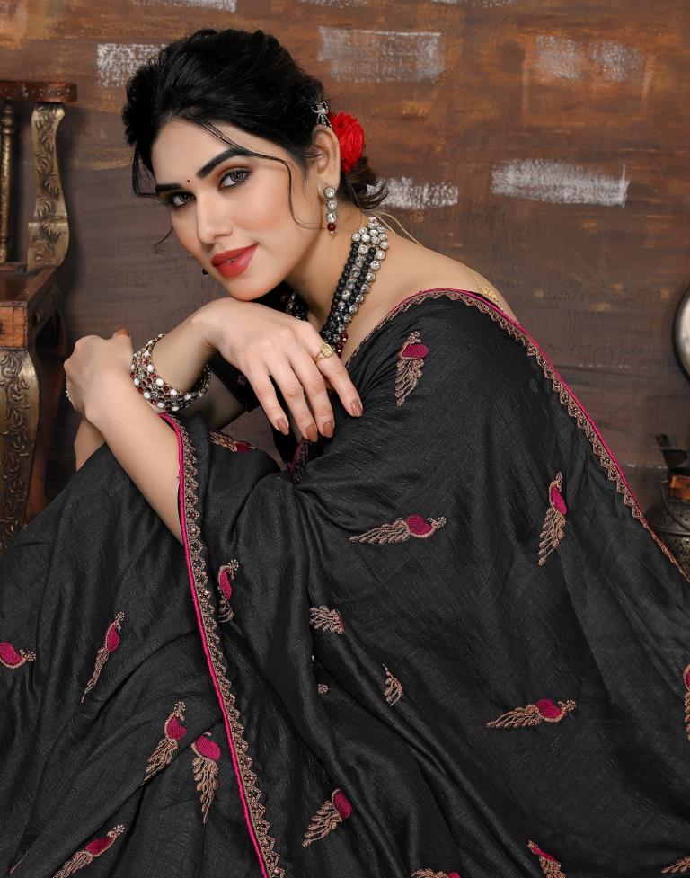 Black Plain Silk Saree