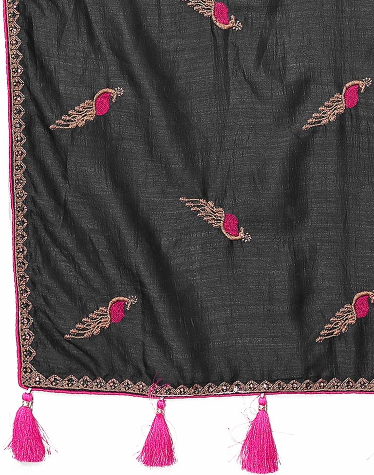 Black Plain Silk Saree