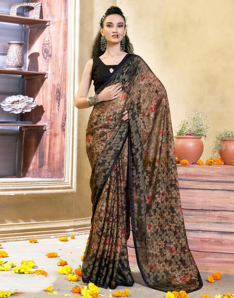 Black Printed Brasso Saree