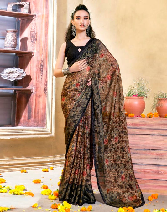 Black Printed Brasso Saree