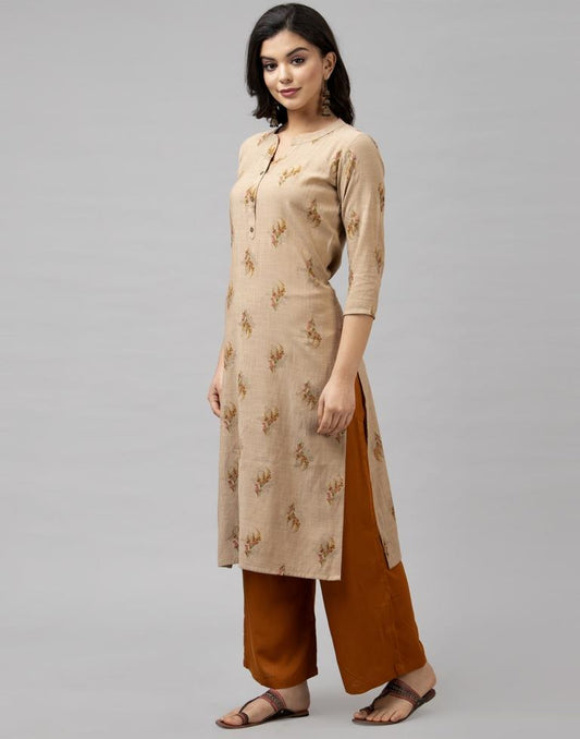 Beige Coloured Rayon Pigment Foil Printed Kurti With Palazzo