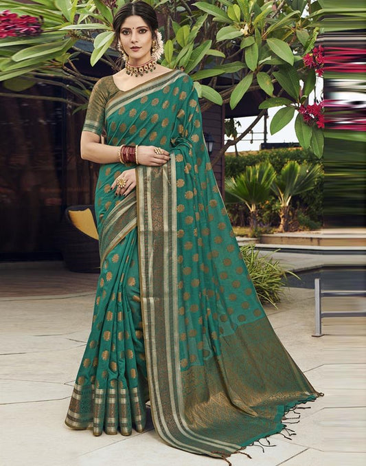 Green Jacquard Cotton Saree