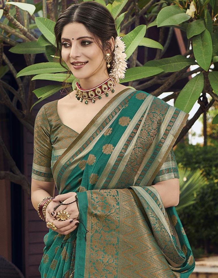 Green Jacquard Cotton Saree