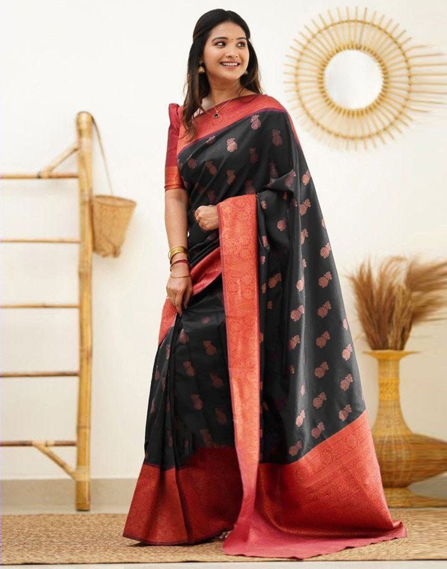 Black Jacquard Silk Saree