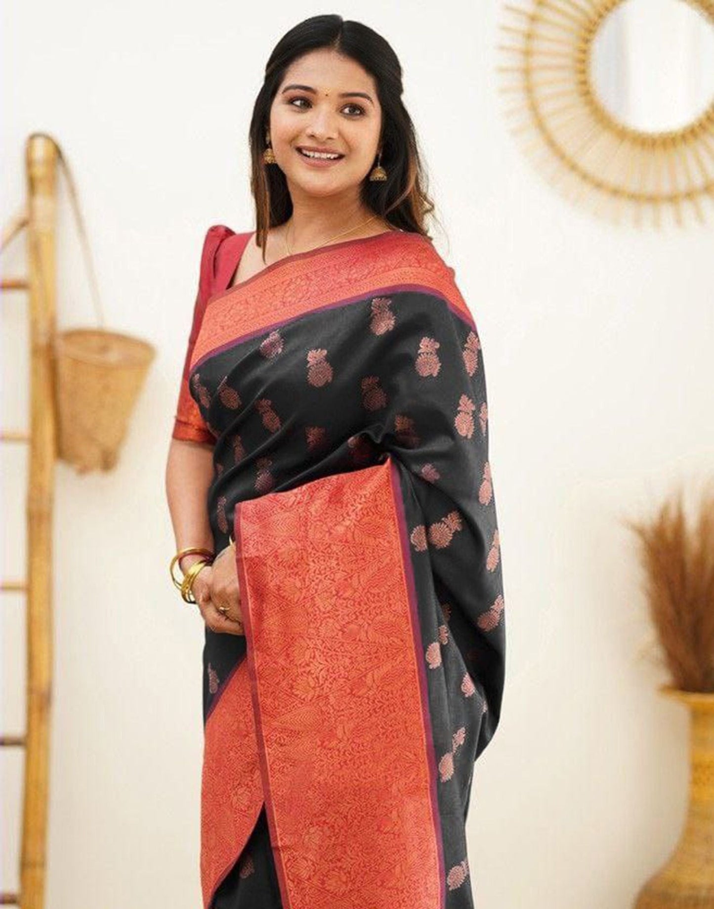 Black Jacquard Silk Saree