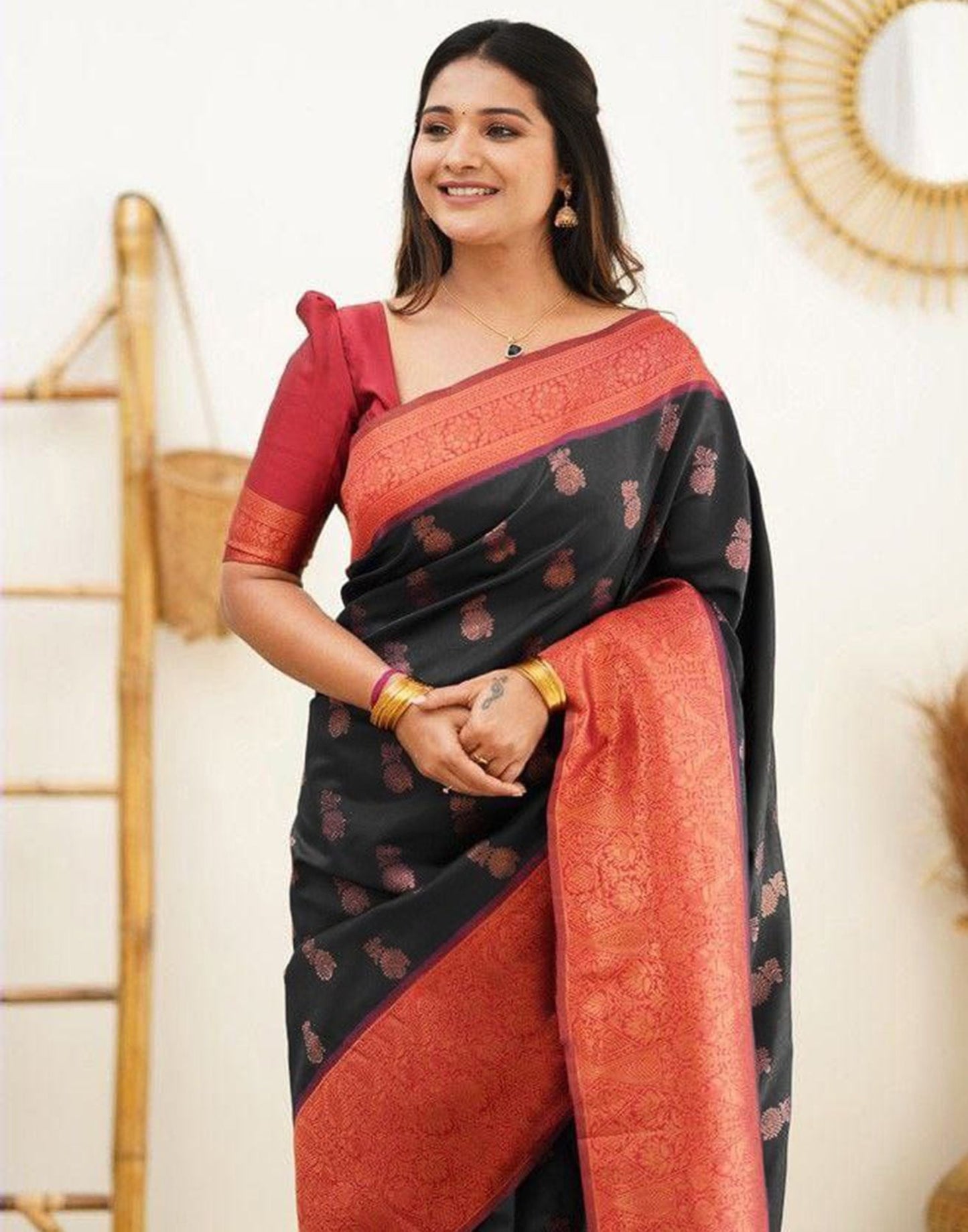 Black Jacquard Silk Saree