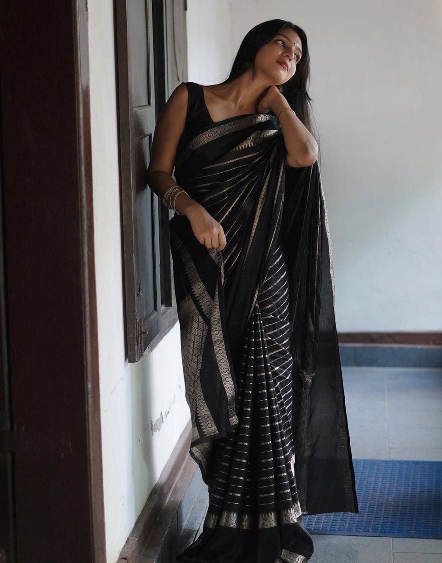 Black Jacquard Silk Saree