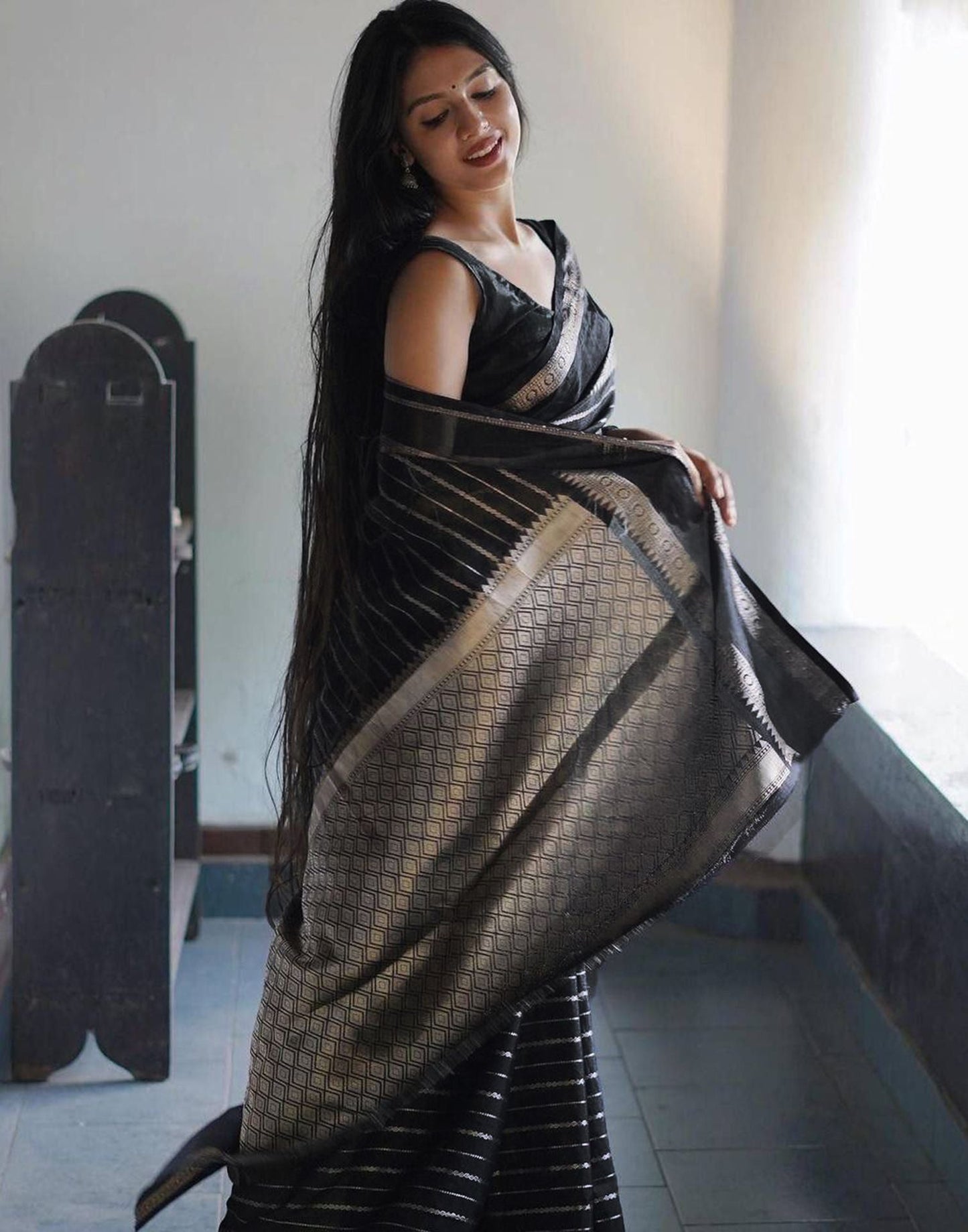 Black Jacquard Silk Saree