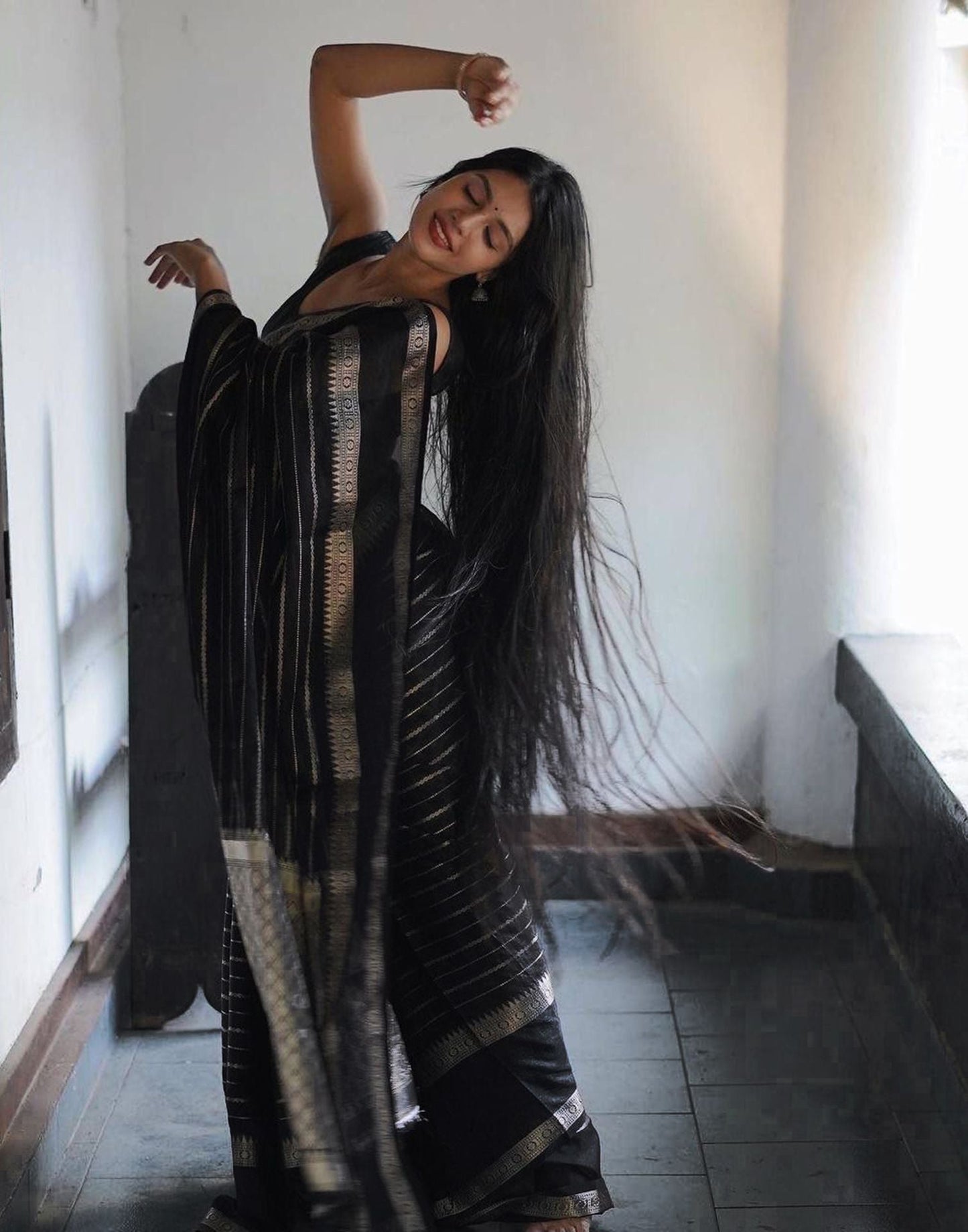 Black Jacquard Silk Saree