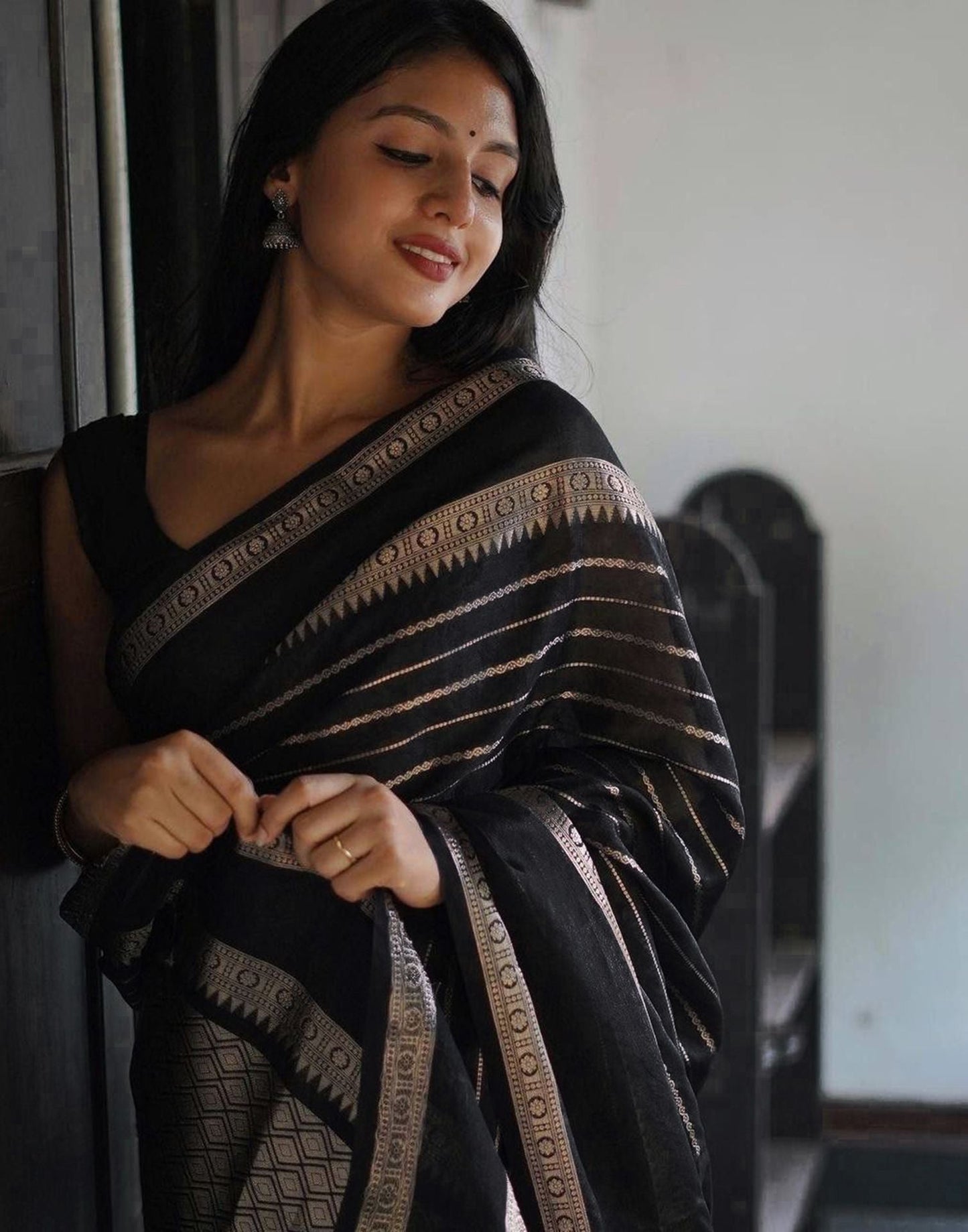 Black Jacquard Silk Saree