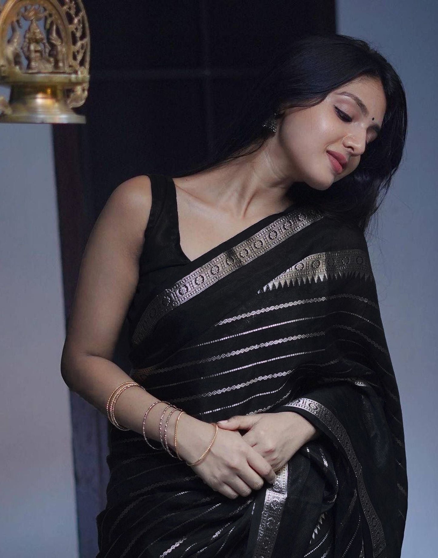 Black Jacquard Silk Saree