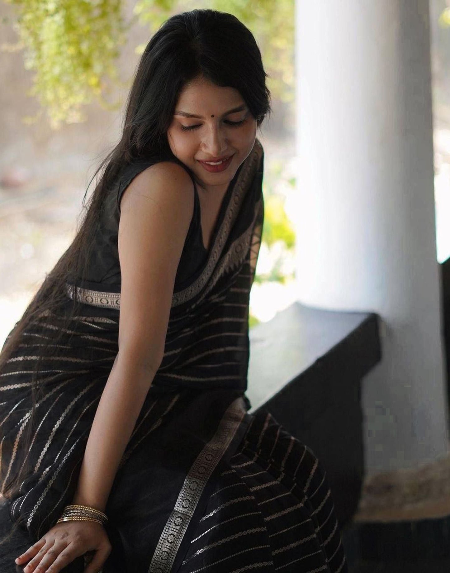 Black Jacquard Silk Saree