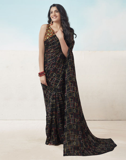 Black Printed Georgette Saree