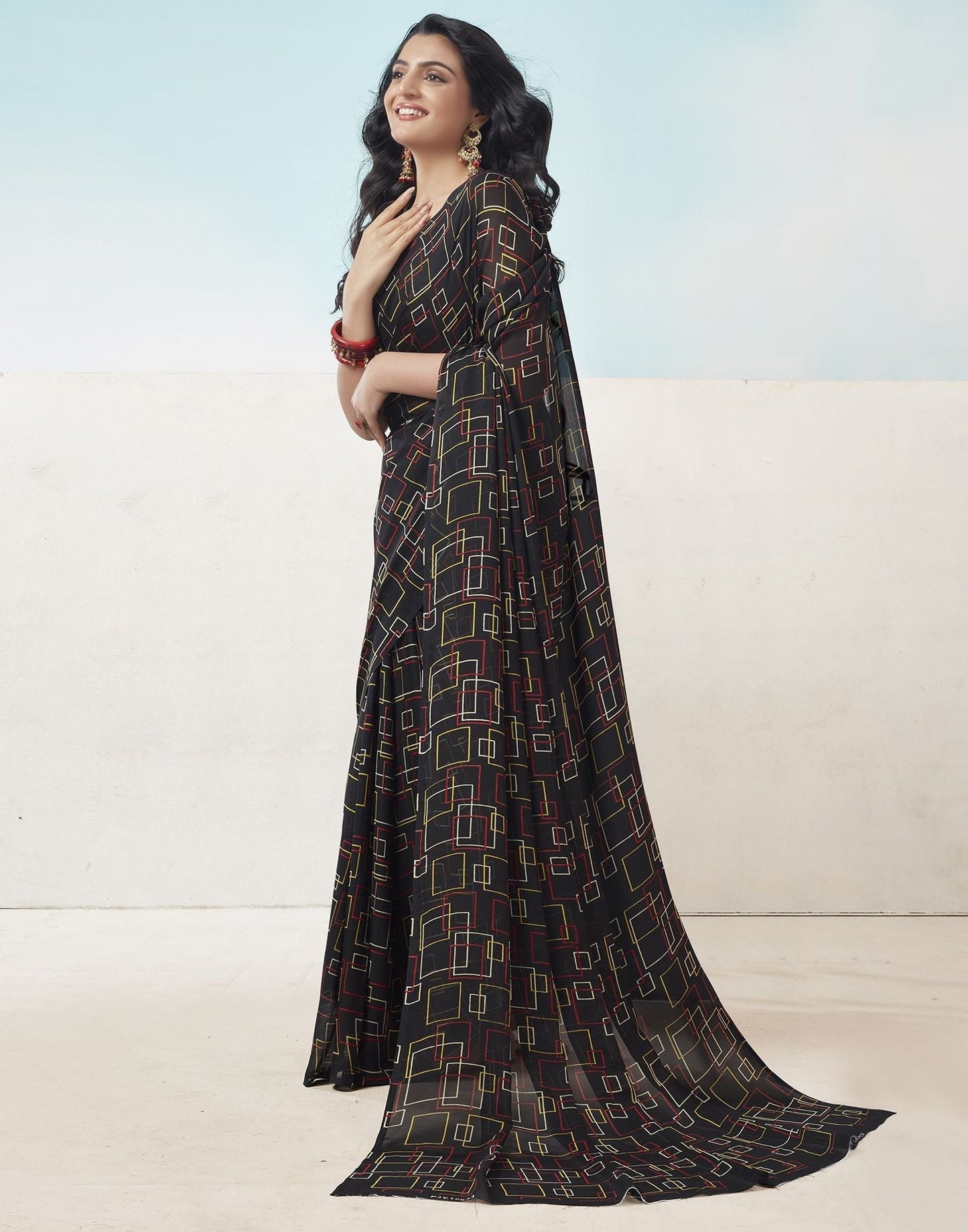 Black Printed Georgette Saree