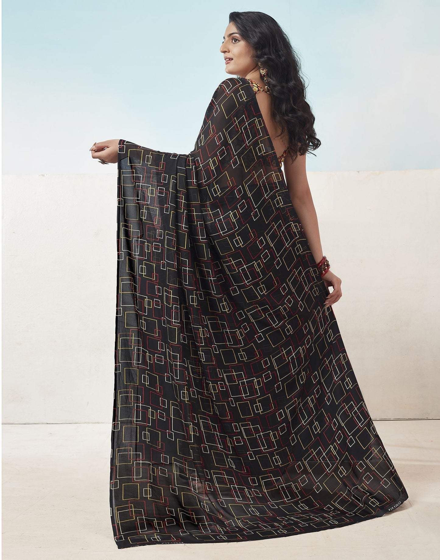 Black Printed Georgette Saree