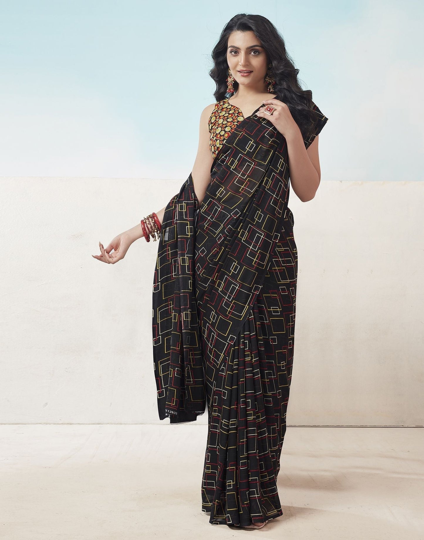 Black Printed Georgette Saree