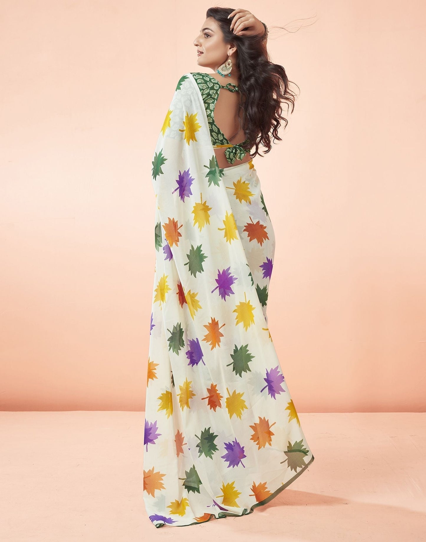 Off White Printed Georgette Saree