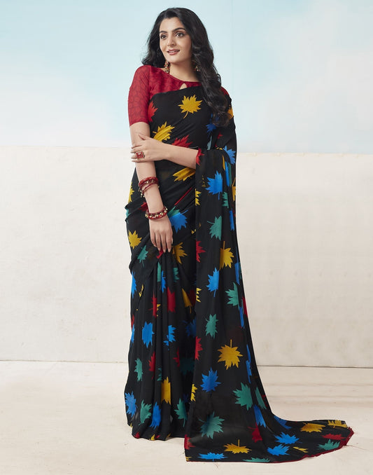 Black Printed Georgette Saree