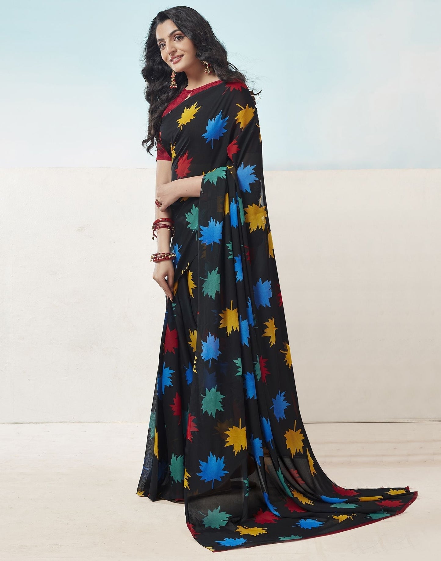 Black Printed Georgette Saree