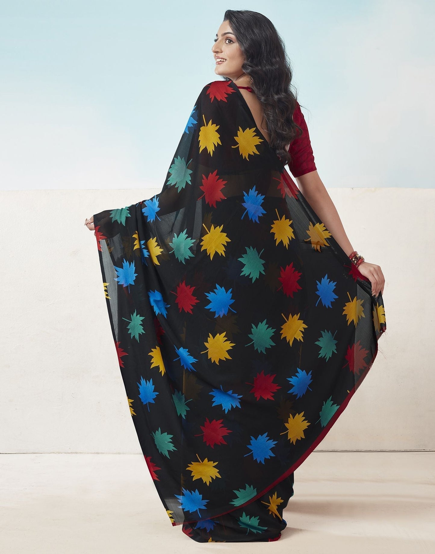 Black Printed Georgette Saree