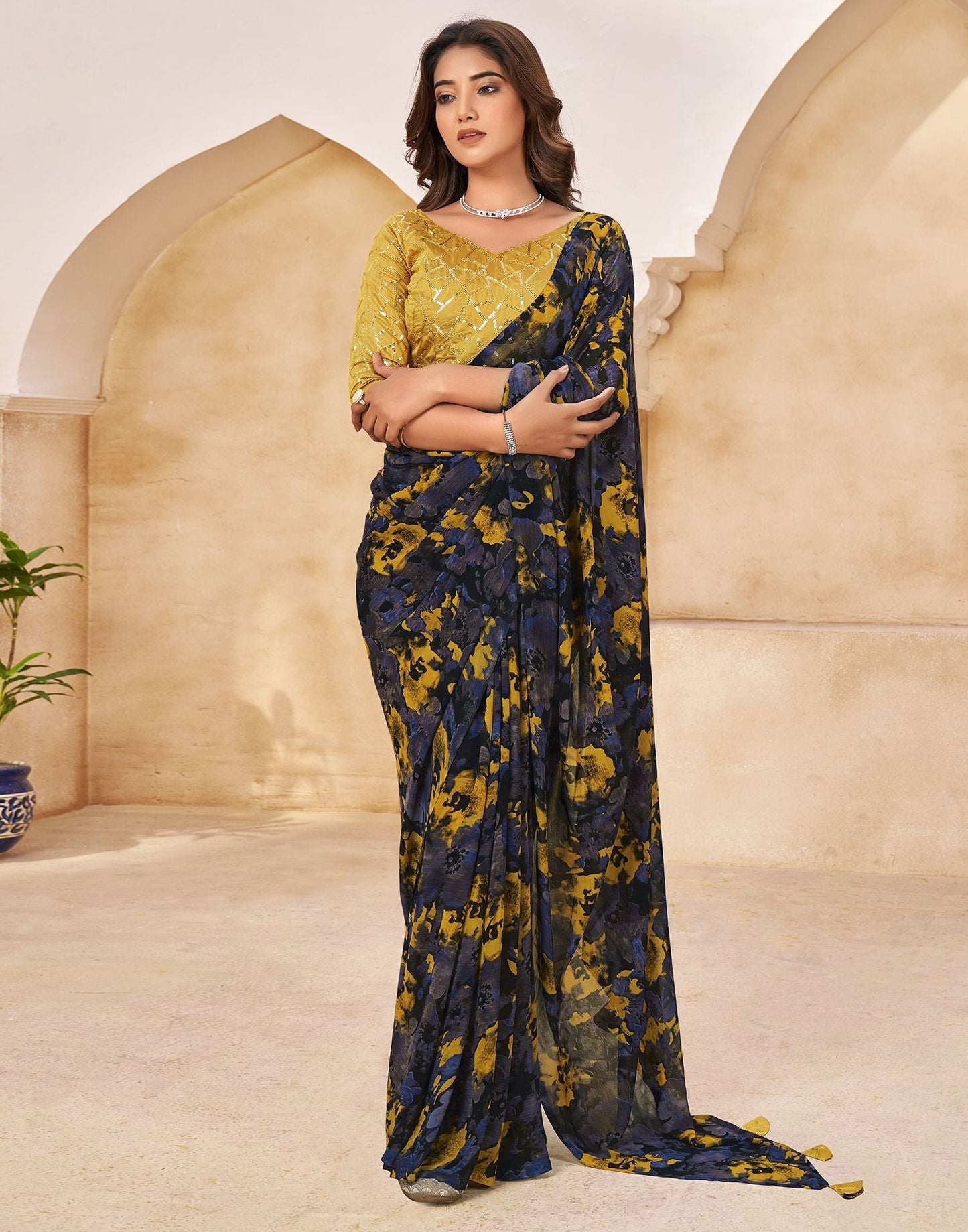 Black Printed Georgette Saree