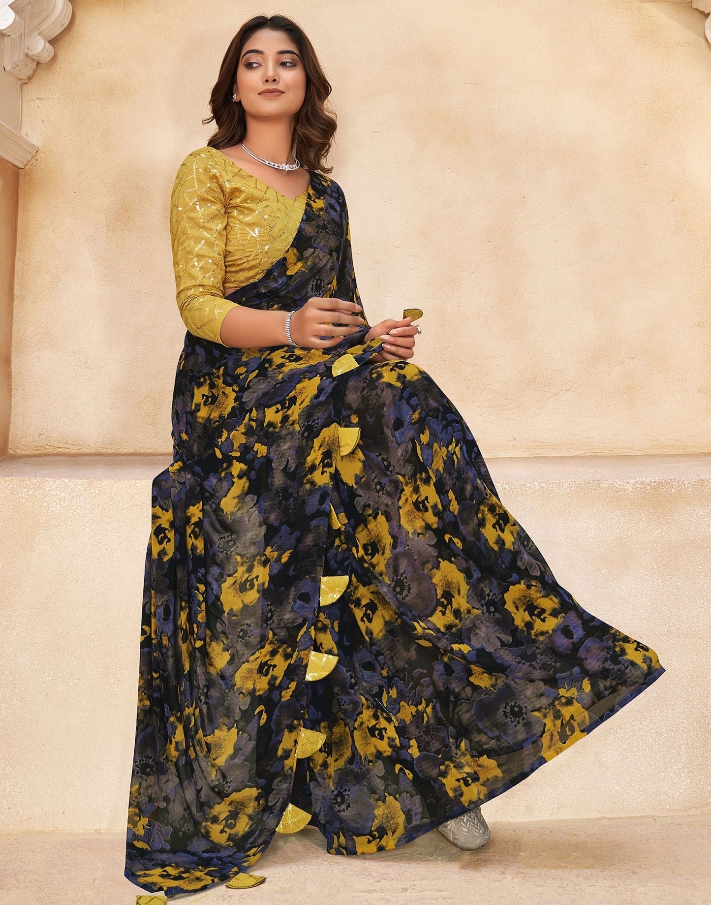 Black Printed Georgette Saree