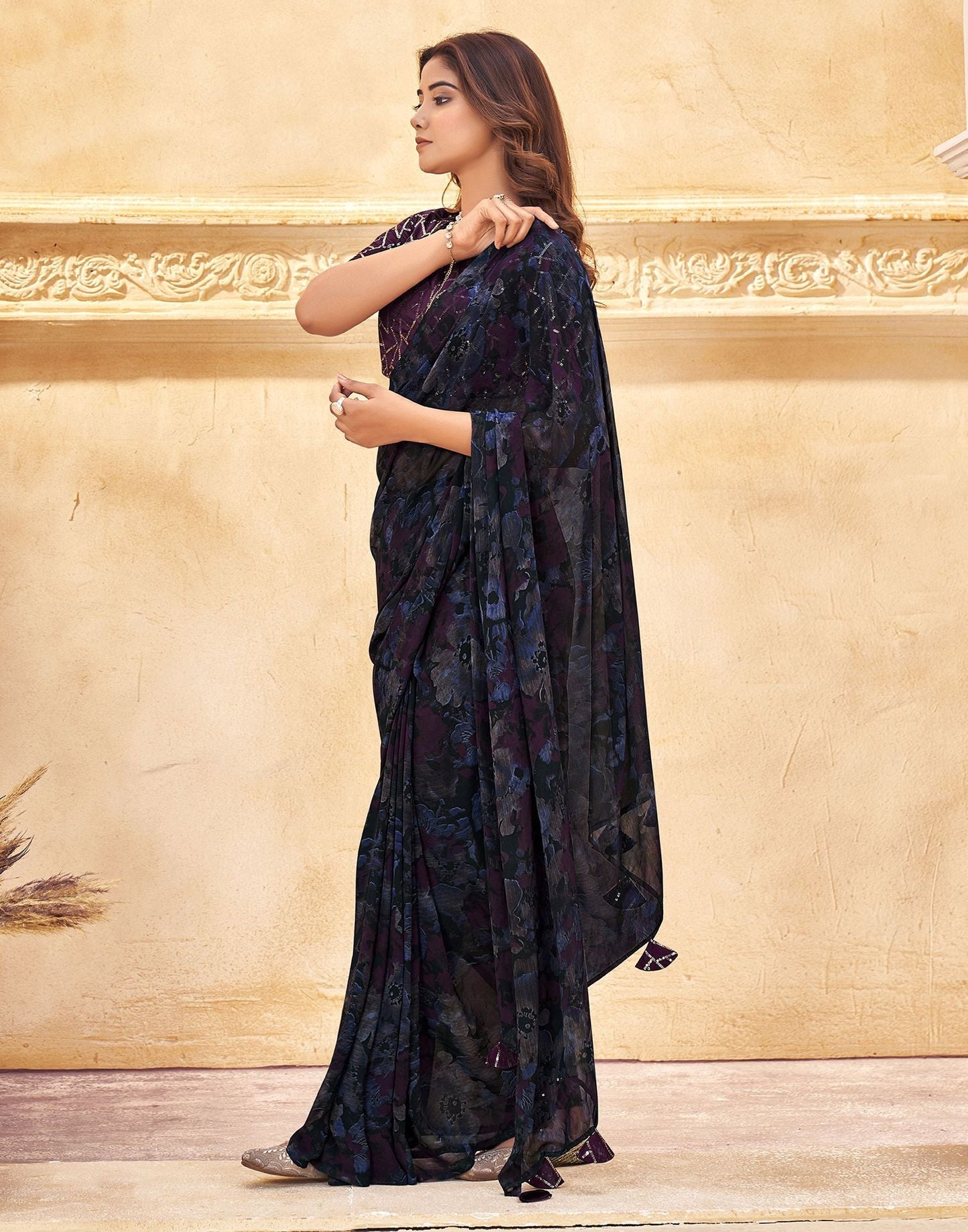 Black Printed Georgette Saree