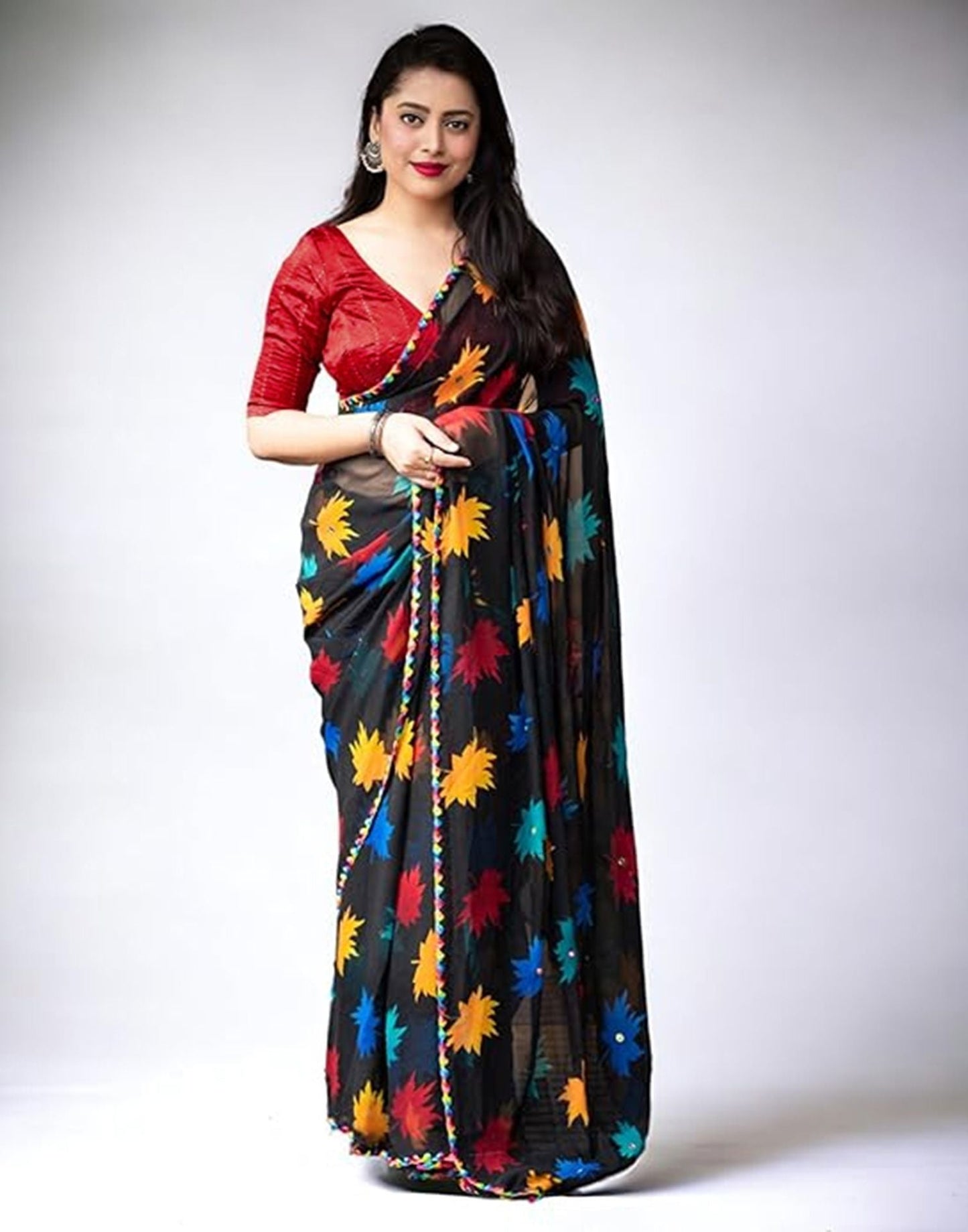 Black Printed Georgette Saree