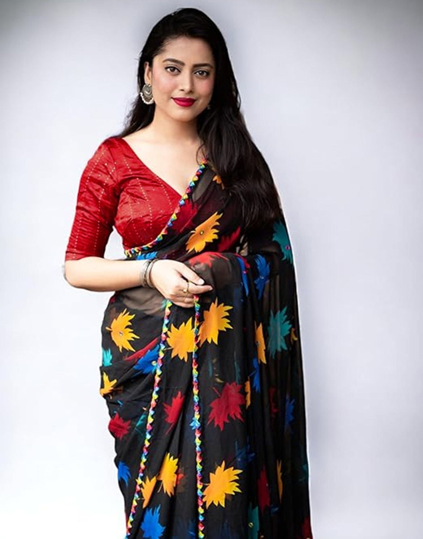 Black Printed Georgette Saree