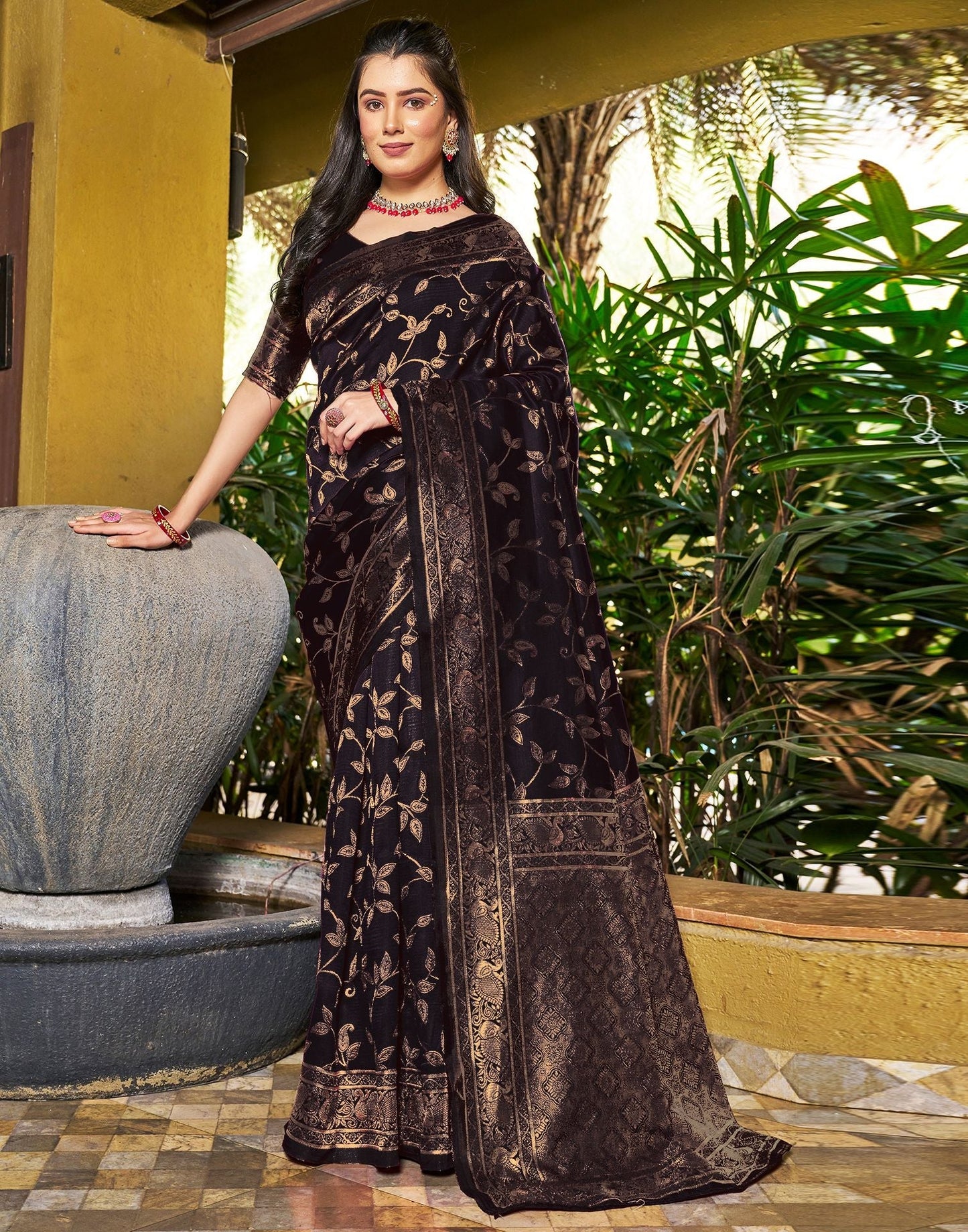 Black Jacquard Silk Saree