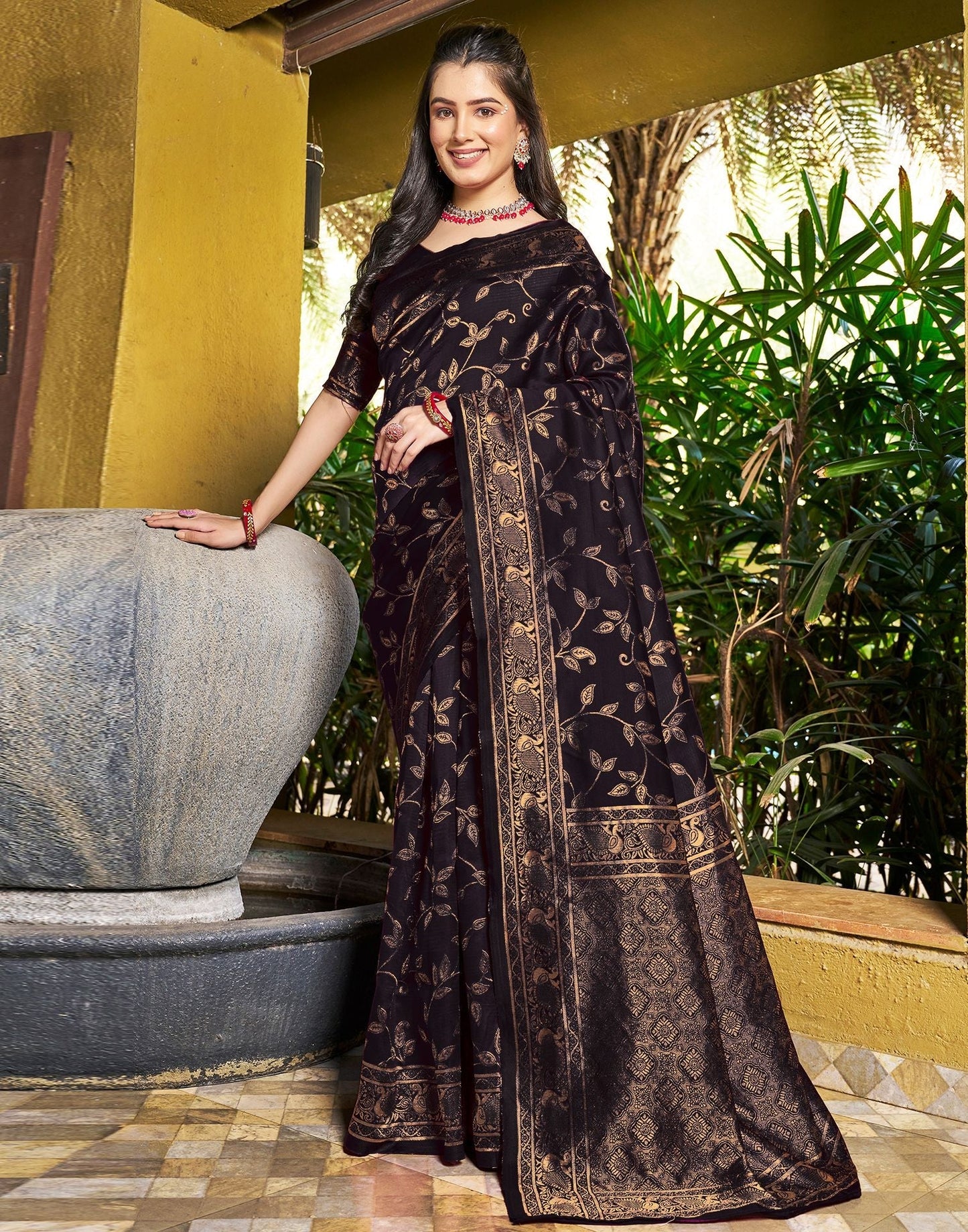 Black Jacquard Silk Saree