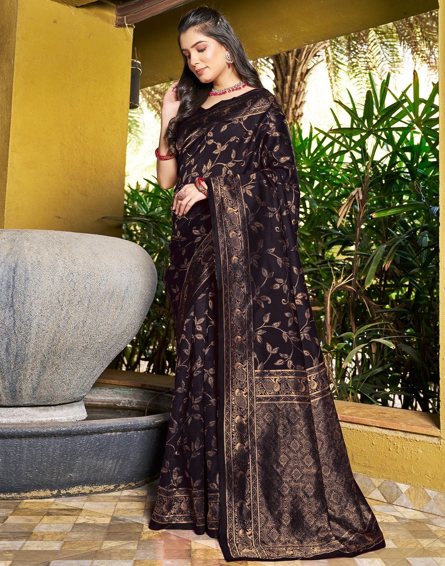 Black Jacquard Silk Saree