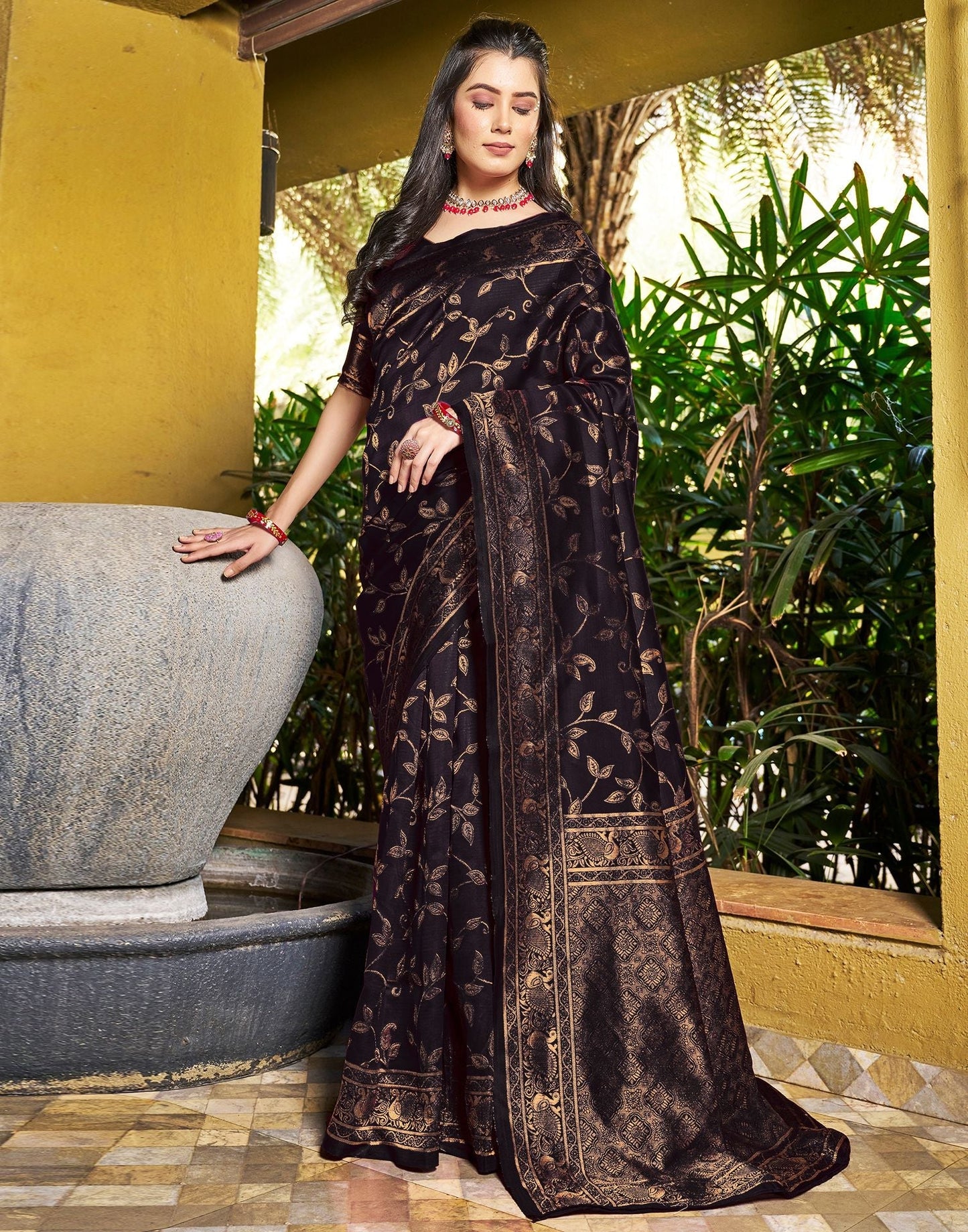 Black Jacquard Silk Saree